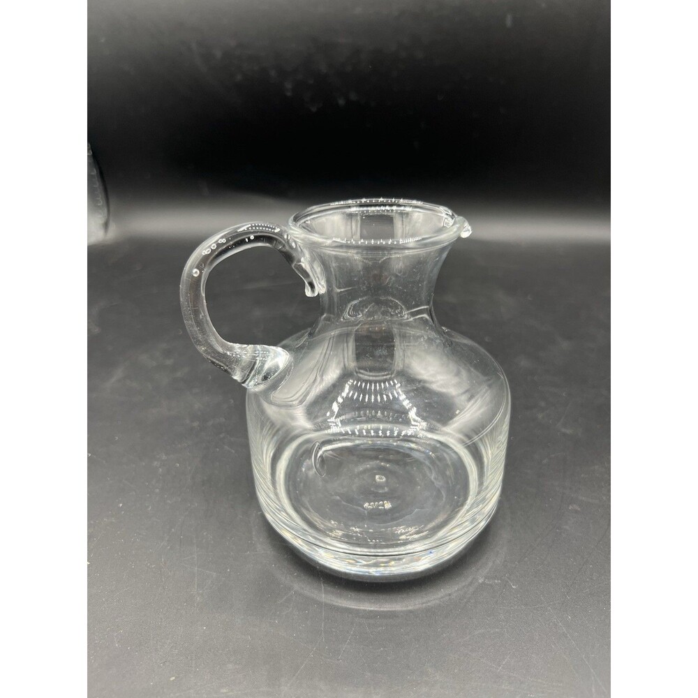 Vintage Clear Glass Mini Pitcher Creamer Syrup Jug Applied Handle Hand Blown